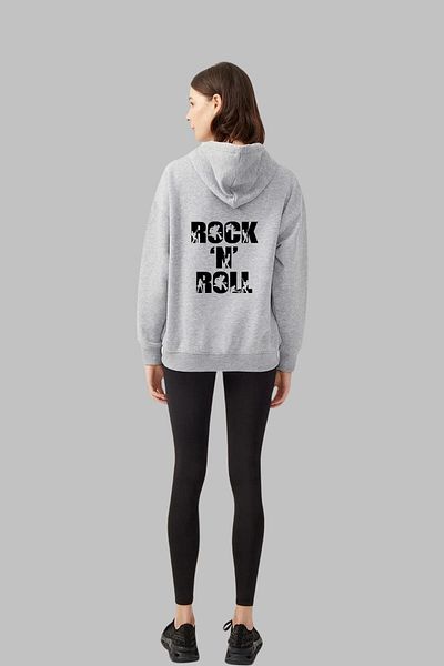 Nyda Collections Унисекс сиво голямо яке кардиган - рокендрол щампа, джобове, 3 нишки памук с рельеф