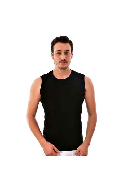 Tutku Men's Ribbed Zero Sleeve Sports Undershirt 0108 Black