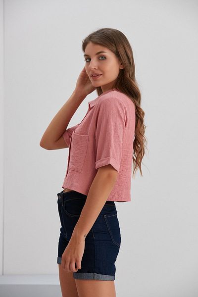Space Fashion Cămașă cu buzunar cu nasturi din țesătură răsucită Dusty Rose pentru femei