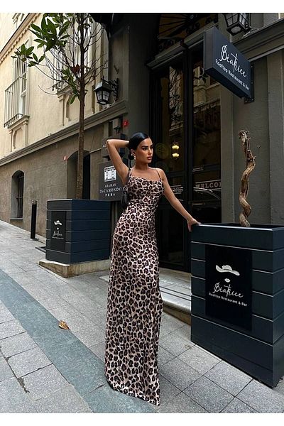 S&A Collectionn Rochie lungă leopard cu bretele încrucișate pentru femei