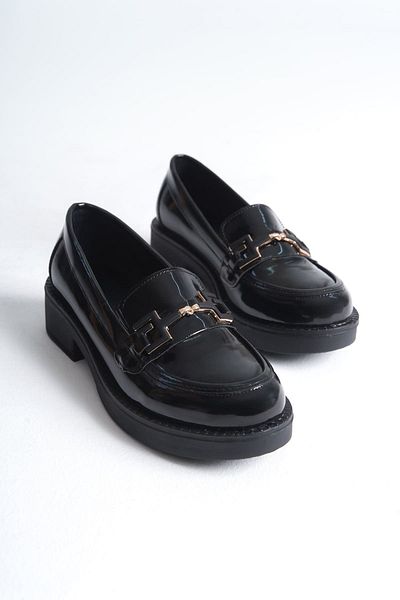 Buem Loafer din piele lacuita lucioasa - Pantofi Oxford confortabili cu talpa medie si catarame