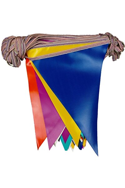 GMG 25 Metre Branda Üçgen Flama Bayrak Karışık Çok Renkli Ipe Dizili Vinil Sü...