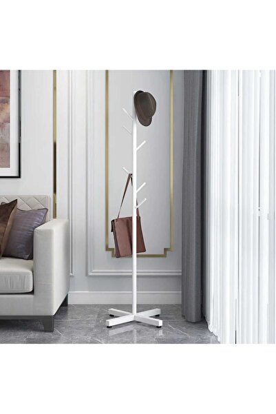 TRENDESK Metal Beyaz Ayaklı Askılık Portmanto Modern Elbise Askısı Konfeksiyo...