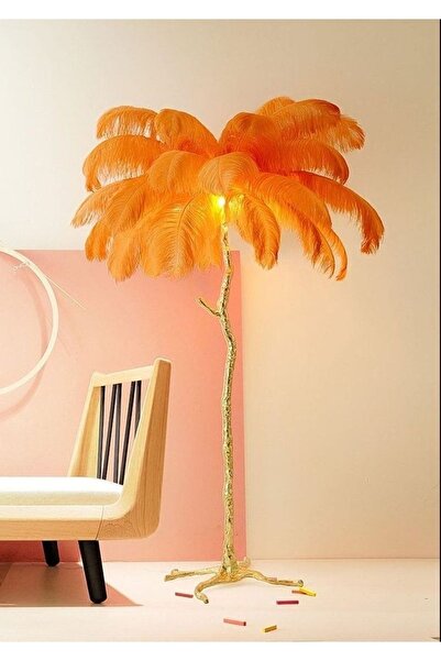 VİSENTE HOME Deve Kuşu Modern Lambader / Tüy Turuncu