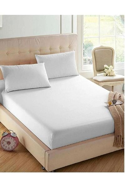 Marlenka Home Tex طقم ملاءة سرير بيضاء مبطنة
