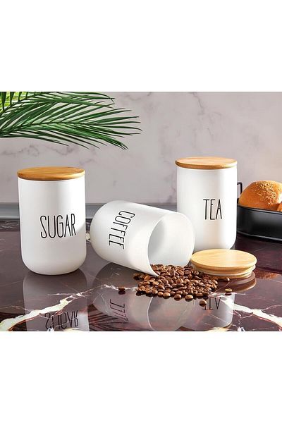 MİEN 3-Piece Glass Tea/coffee/candy with Bamboo Lid 1000 ml Large Jar Set