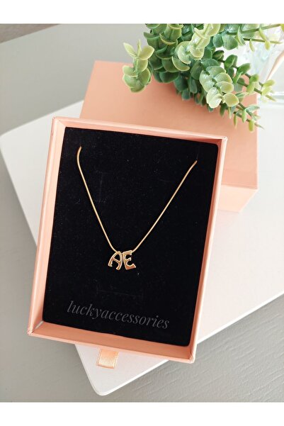 LUCKY ACCESSORIES Çelik zincir Altın Kaplama 2' li  Harf Kolye