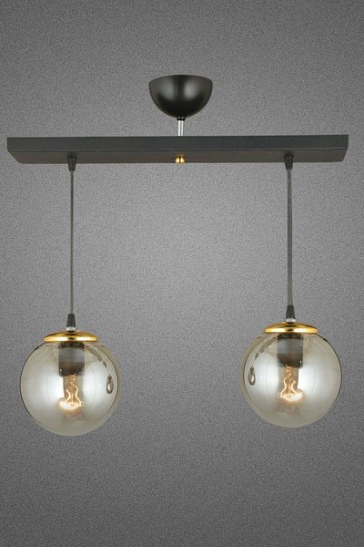 SONSUZ AYDINLATMA&AVİZE Endless Row Black 2-Piece Smoked Globe Glass Pendant Lamp Luxury Chandelier
