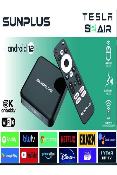 sunplus تسلا S2 إير واي فاي 6 ذاكرة 2 جيجا / 32 جيجا فلاش أندرويد 12 صندوق تلفاز