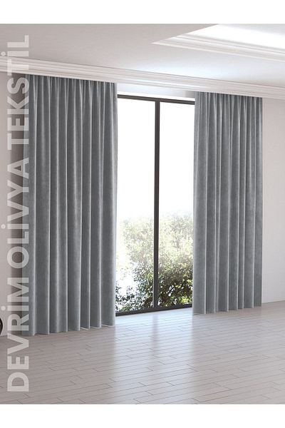 DEVRİM OLİVYA TEKSTİL Luxury 1St Grade Plain Planting Light Grey Island Background Curtain – Stylish Design, Width X Height Measure Options