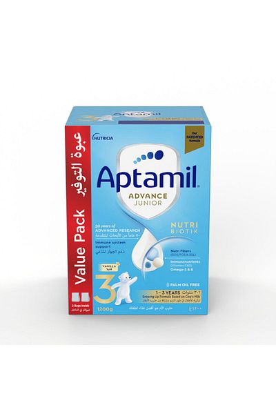 Aptamil Advance Junior 3 Milk Formula, Palm Oil Free, 1-3 Years 1200g