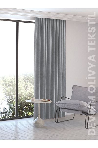 DEVRİM OLİVYA TEKSTİL Luxury 1St Grade Plain Planting Light Grey Island Background Curtain – Stylish Design, Width X Height Measure Options