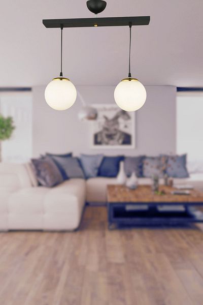 SONSUZ AYDINLATMA&AVİZE Endless Row Black 2-Piece White Globe Glass Pendant Lamp Luxury Chandelier