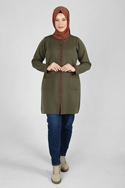 behrem Khaki Hijab Knitwear Large Size Jacket - 9208