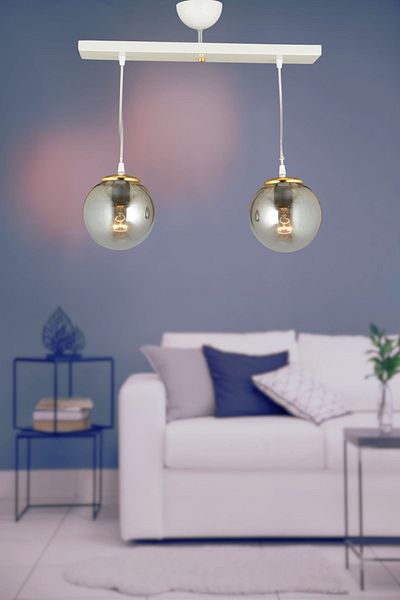 SONSUZ AYDINLATMA&AVİZE Endless Row White 2-Piece Smoked Globe Glass Pendant Lamp Luxury Chandelier