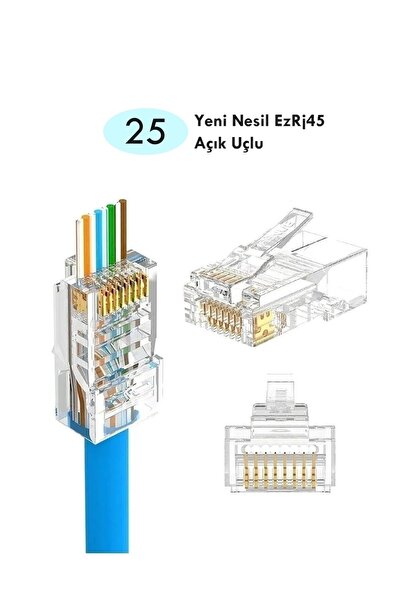 Vwin Yeni Nesil Açık Uçlu Jack (Delikli) Cat6 Ez Rj45 Konnektör Utp Jak 8P/8C Soket - 25 Adet -