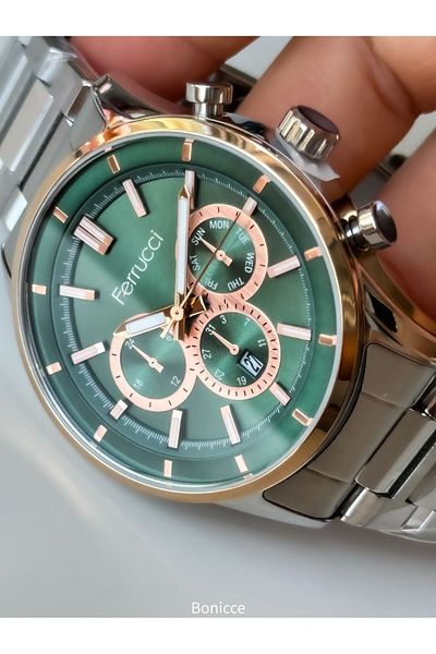 Ferrucci Functions Active, Silver Color, Steel Cord Men's Wrist Watch Rosary Bracelet