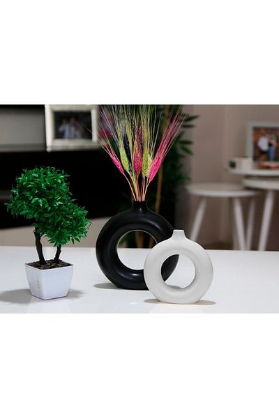 stonnish Bohemian Ring Vase - Dual Color Series Set of 2 Black & White
