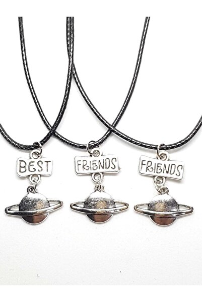 TUNA TAKI & AKSESUAR Minimal Satürn 3'lü Bff Best Friends Arkadaşlık Kolyesi Bff Kolye 3'lü Kolye