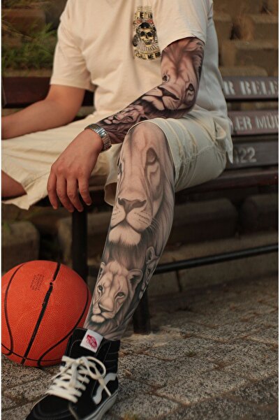 SWANKYSOCKS Giyilebilir Aslan Desenli Kol ve Bacak Takım Dövmesi 3D Baskılı Tattoo