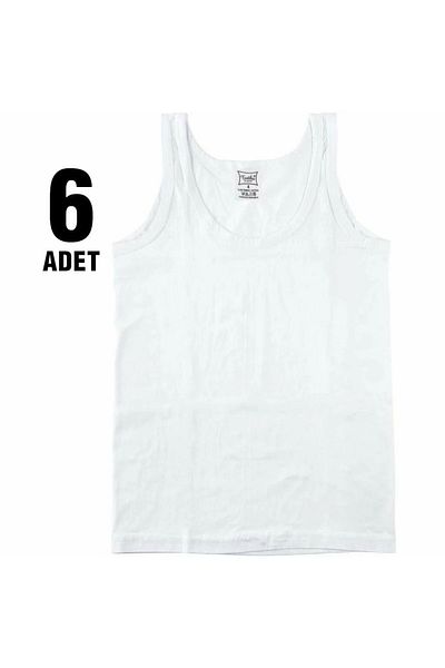 Tutku White Combed Tank Top - Boy Set of 6