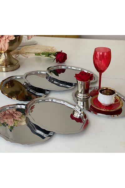 Elzemm store 6 Stainless Steel Oval Wavy Model - 20*25 Cm Service and Presentation Tray