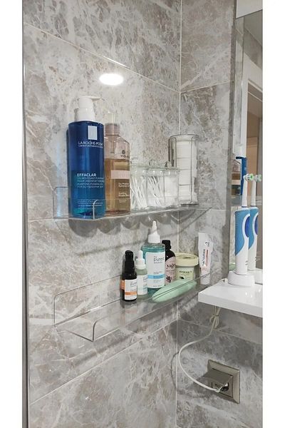 Kitchen Dream Σετ 2 Οργάνωση Κουζίνας Μπάνιου Ράφι Plexiglass 40 cm x 10 cm + 4 Καρφίτσες κρεμάστρα