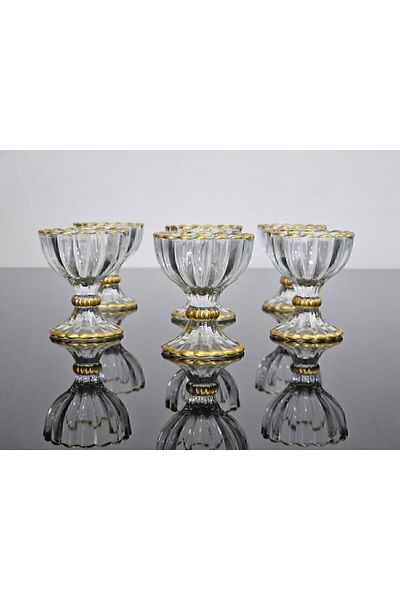 Aymin Kristal Drem Glass 6-Piece Small Footed Turkish Delight Bowl Presentation Bowl Colorful Gold