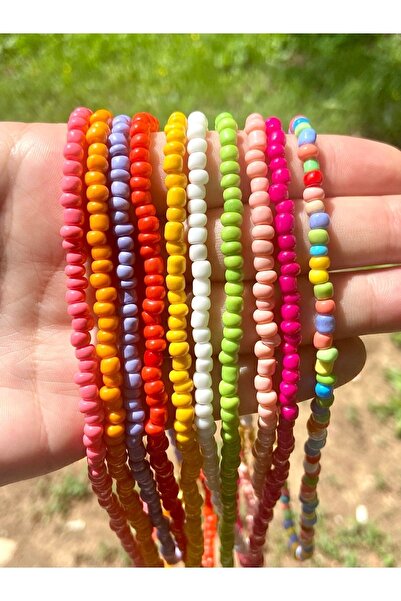 MFO Desing Pembe Tonlu Bahar Renkleri Kum Boncuk Kolye Seti 10 Adet