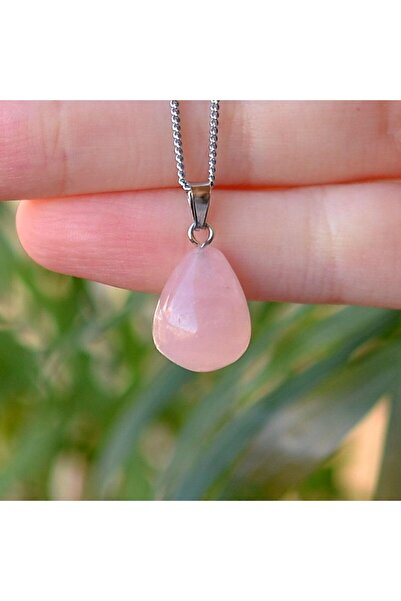 DMA AKSESUAR Pembe Kuvars Doğaltaş Damla Kolye