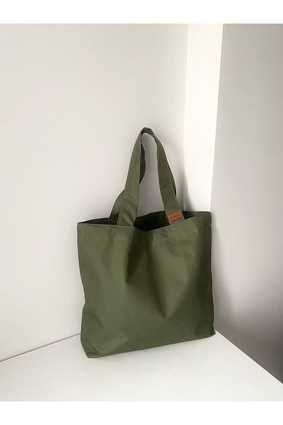 LUNAFEL Basic Khaki Canvas Tote Τσάντα μεγάλου μεγέθους Αδιάβροχο ύφασμα