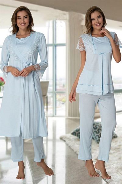 Effort Pijama Set de pijamale Freya Effort Maternitate Albastru Negligee Set de 3