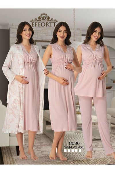 Effort Pijama Maternity Four Pieces Set Effort 8036-σκόνη