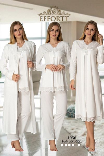 Effort Pijama طقم بيجامات نسائي بأكمام طويلة من Effort، ثوب نوم، ثوب نوم للحوامل، مجموعة من 4 قطع