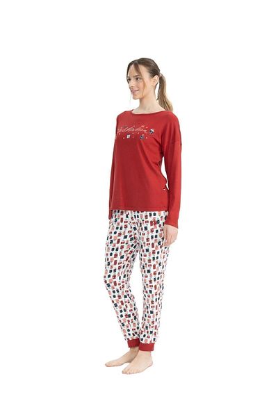 U.S. Polo Assn. Η.Π.Α. Polo Assn. Σετ γυναικεία πιτζάμες μπορντό με στρογγυλή λαιμόκοψη