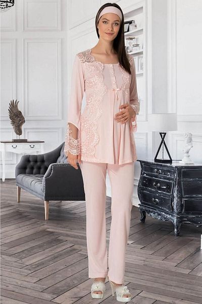 Mecit Pijama 5015 Σετ Πιτζάμες Δαντέλα Πούδρα εγκυμοσύνης