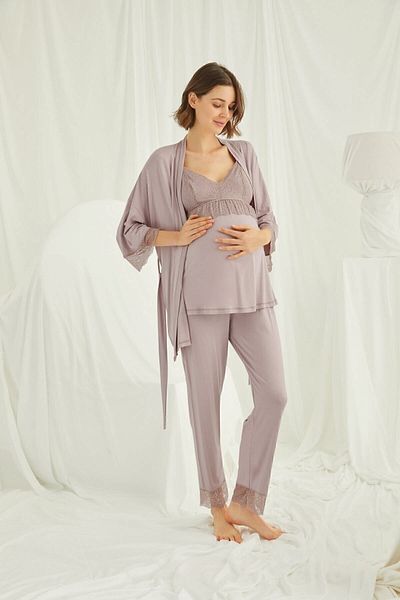 ByLohusa Monamise Mink Maternity Pajama Set with Dressing Gown 18431