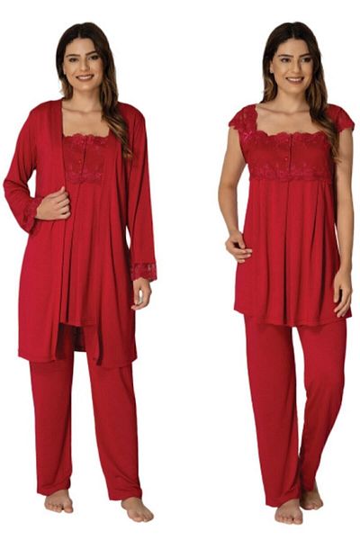 Effort Pijama Maternity Pajama Set with Red Dressing Gown 2301