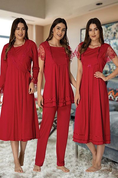 Effort Pijama مجموعة Zerre Bebe للسيدات باللون الفوشيا للحوامل مكونة من 4 قطع