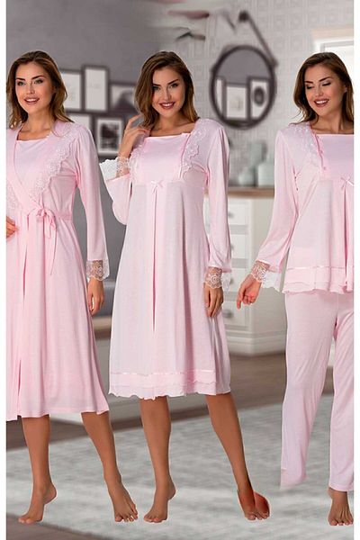 Effort Pijama مجموعة من 4 قطع للحوامل من إيفورت 2020 باللون الوردي مع ميزة الرضاعة الطبيعية السهلة