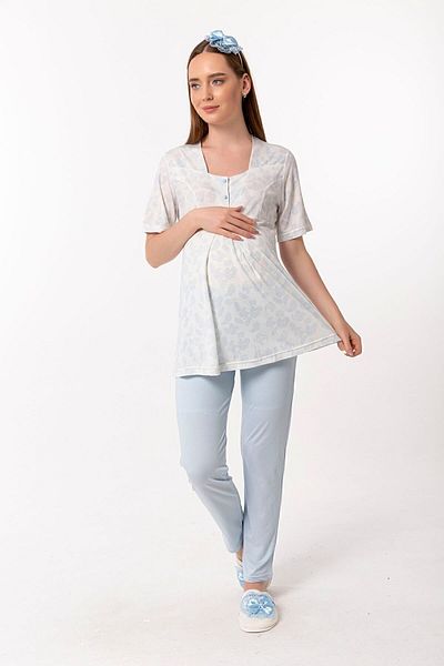 ByLohusa Set de pijamale de maternitate cu model Effortt Albastru