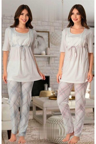 Effort Pijama Set de pijamale în carouri albastru Freya Effort Maternity Maternity