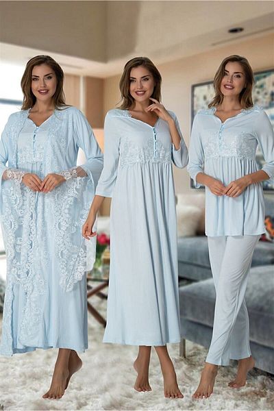 Effort Pijama Effortt 3014 Blue Special Design Maternity Pregnant Set of 4