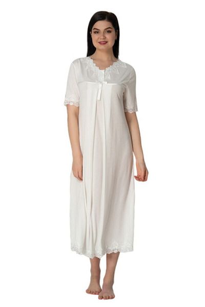 Effort Pijama Women's Ecru Maternity Short Sleeve Nightgown Set with Dressing Gown 5035