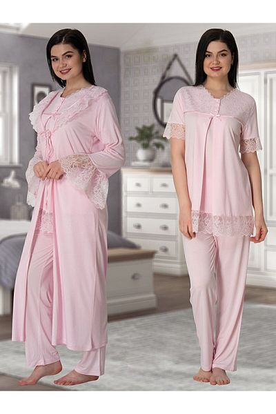 Effortt Pink Maternity Pajamas and Dressing Gown Set - Effort 5044