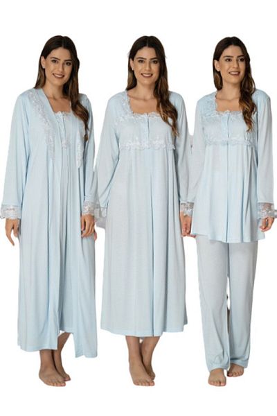 Effort Pijama Set cămașă de noapte pijamale pentru maternitate Effort cu halate de toaletă albastre 2405