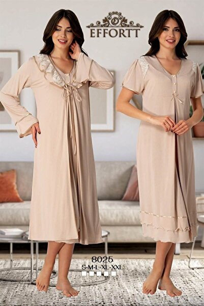 Effortt طقم ثوب نوم للحوامل باللون البني الحليبي للنساء 8025 مع ثوب نوم من ال...