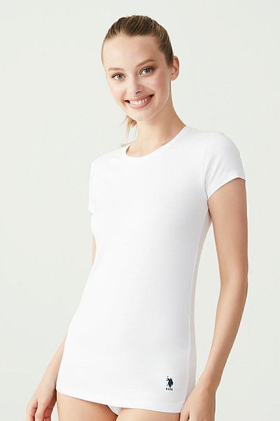 U.S. Polo Assn. Tricou alb cu mânecă scurtă cu decolteu O pentru femei Us.b1.66002