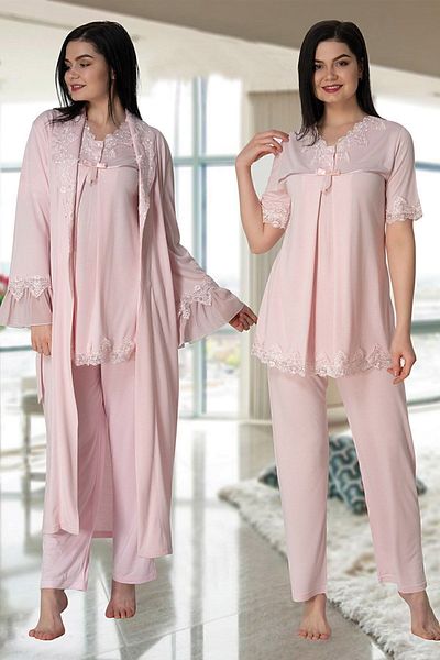 ByLohusa Effortt Pink Maternity Pajama Set with Dressing Gown