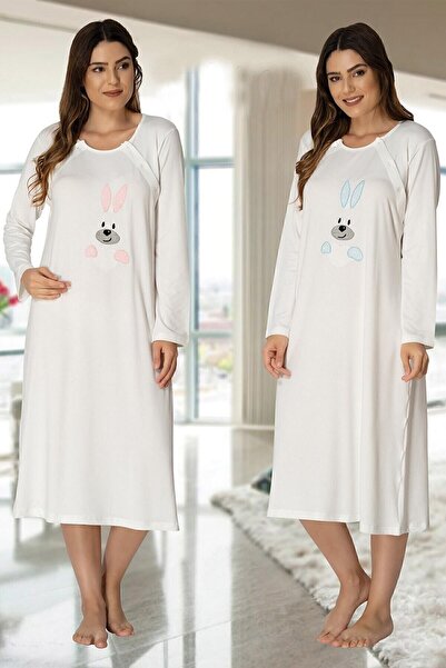 kaktüslohusa جهد وردي أرنب منقوش كم طويل ثوب النوم وبعد الولادة 3093